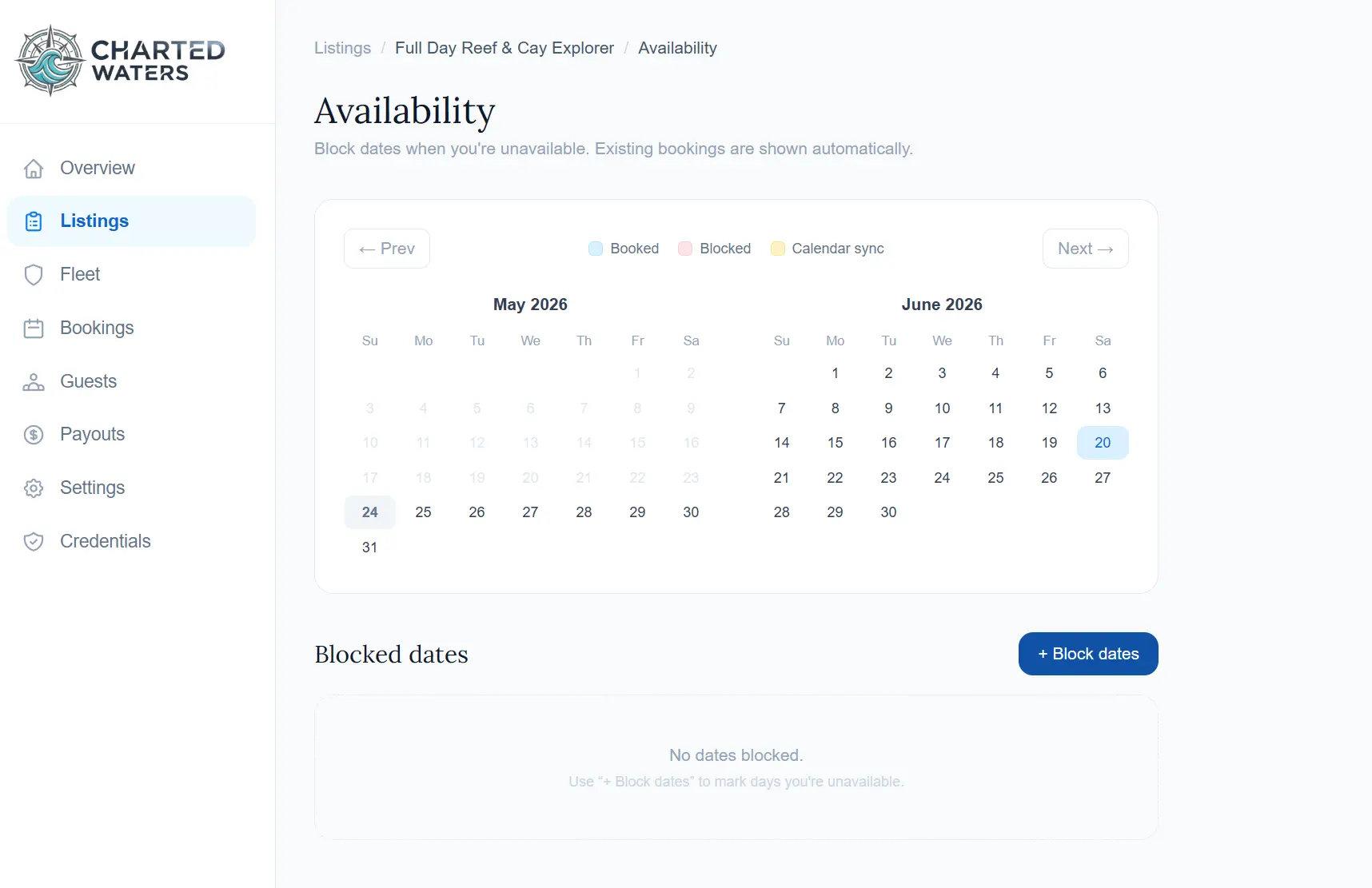 Availability blocking dashboard screenshot